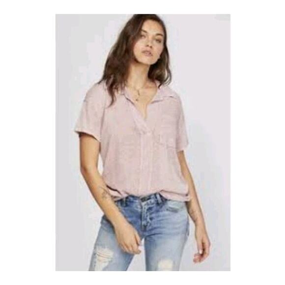 Free People Light Pink Linen Blend Beachy Casual Tunic The Posh Tee Shirt Size S - Picture 2 of 8